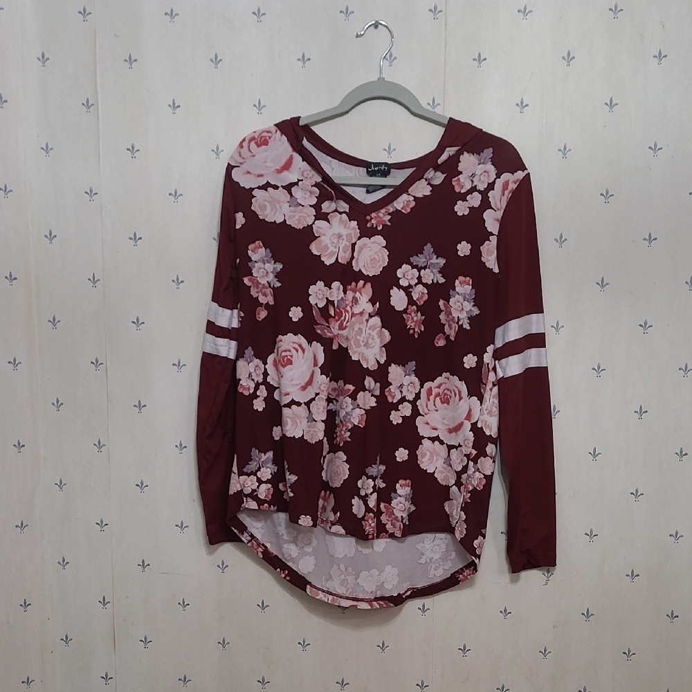 Floral Long Sleeve Top - Burgundy